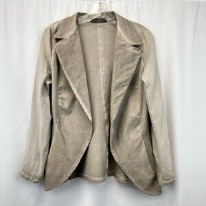 Grey Violet Womens Open Front Jacket Beige Waist Length Stretch Collar Italy M